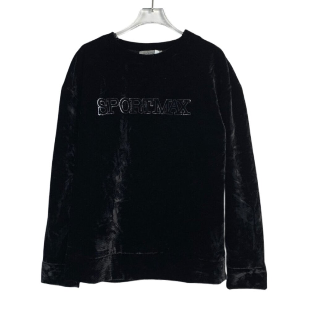 009803 Sportmax Logo Embroidered Corduroy Black Round Neck Sweatshirt Size S